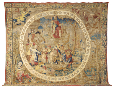 Brussels allegorical tapestry depicting the month of December from 'The Medallion Months', c.1525 (wool & silk)