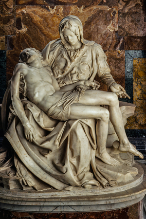 View of Michelangelo's famous sculpture, the "Pieta." ST. PETER'S BASILICA, VATICAN CITY., 1980s (photo)