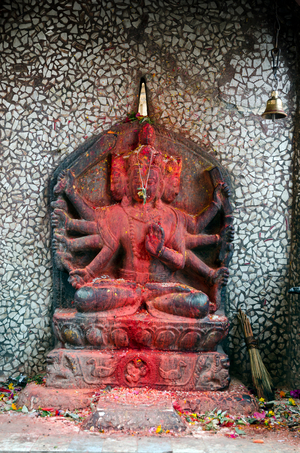 Vishwakarma (divine designer, Hindu God of Architecture) shrine, Bagh Bhairav Temple, Kirtipur, Kathmandu Valley, Nepal (photo)