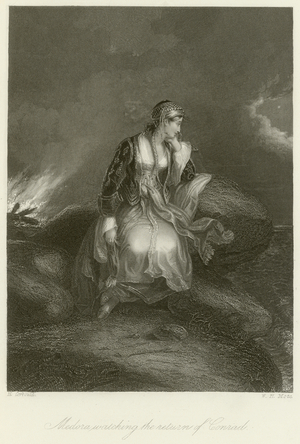 Medora watching the return of Conrad (engraving)