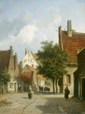 Amsterdam Street Scene (oil on wood)
