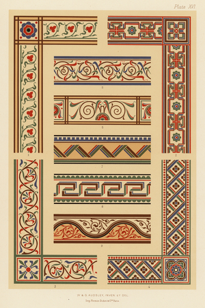 Bands and borders in rich colours upon light grounds, suitable for dividing wall surfaces (colour litho)