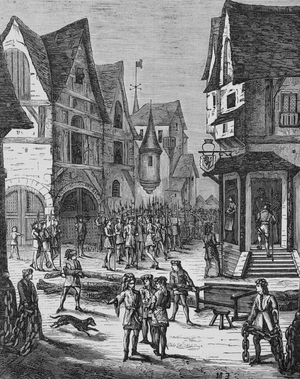 Etienne Marcel assembled the Parisians on the Place Saint Eloi on February 22, 1358 (engraving)
