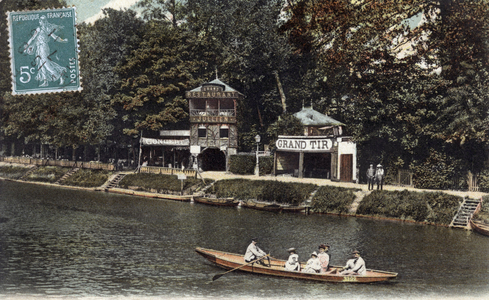 Joinville Le Pont, France: restaurant on the island of Fanac, Marne river, postcard, 1911