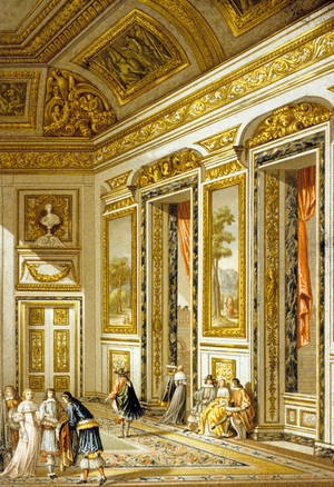 17th Century Interior (coloured engraving)