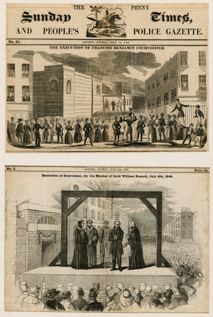 Execution of Francois Benjamin Courvoisier for the murder of Lord William Russell, 6 July 1840 (engraving)