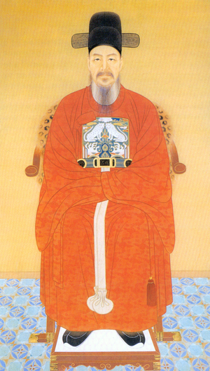 Korea: Yi Sun-sin (1545-1598), celebrated Korean naval commander and victor over Japan during the Imjin Wars (1592-1598).