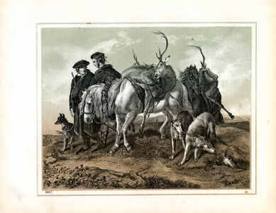 Scottish Deer Hunters with Horses and Dogs (litho)