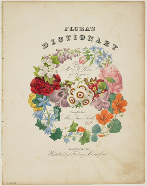 Frontispiece and Title Page, Wreath of Flowers, from Flora's Dictionary, 1838 (colour litho)