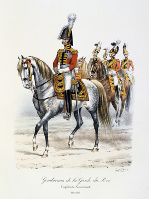 Gendarmes of the Royal Guard, 1814-1815. From Histoire de la maison militaire du Roi de 1814 a 1830 by Eugene Titeux, Paris, 1890.