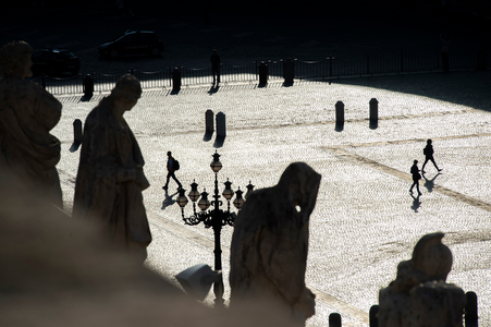A general view shows a deserted St. Peter’s square, as the Pope holds a limited public audience at the San Damaso courtyard instead of St. Peter's square in The Vatican on September 30, 2020 during the COVID-19 infection