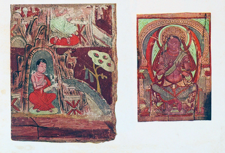 China / Silk Road: Bodhisattvas and acolytes in murals from Turfan Oasis, Xinjiang, c. 7th-8th century CE.
