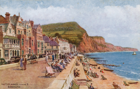 The Esplanade, looking E, Sidmouth (colour litho)