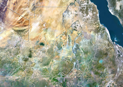 Sudan, True Colour Satellite Image With Border