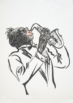 Saxophonist, from 'White Bottoms', pub. 1927 (colour block print)