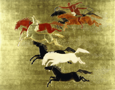 Conquest of the Horse; La Conquete du Cheval, c.1934 (a lacquered and gilded panel)