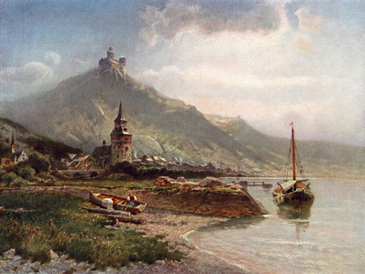 Braubach and the Marksburg (colour litho)