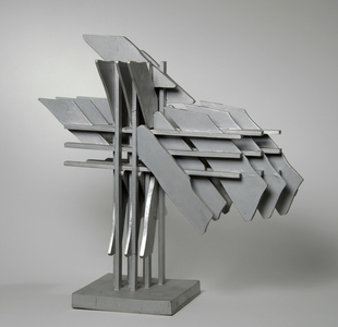 Maquette for the public sculpture at the Office of National Statistics, Tredegar Park, Newport, Gwent, c.1972 (silver painted wood) (see also 876129)