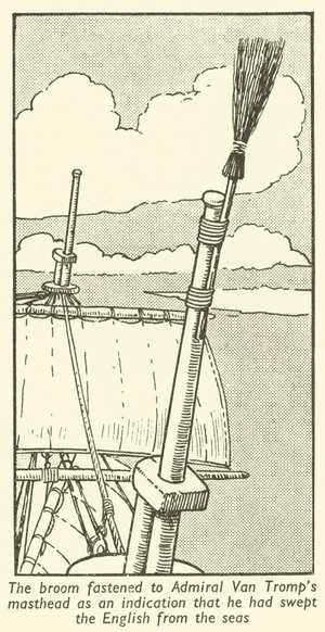 The broom fastened to Admiral Van Tromps masthead to indicate that he had swept the English from the seas (litho)