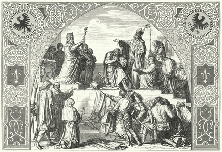 The baptism of the Saxon chieftain Widukind, 785 (engraving)