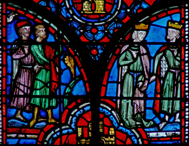 Window w13  Ahasuerus and Esther attend the festival Esth V 5 (stained glass)