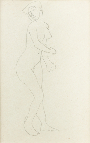 Standing nude woman, (pencil on paper)