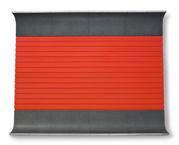 Untitled (DSS 42), 1963 (light cadmium red oil, black oil on wood, galvanized iron and aluminium)