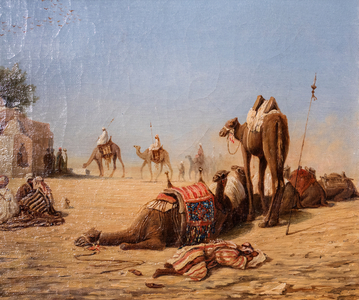 La halte des chameliers au caravanserail (oil on canvas)