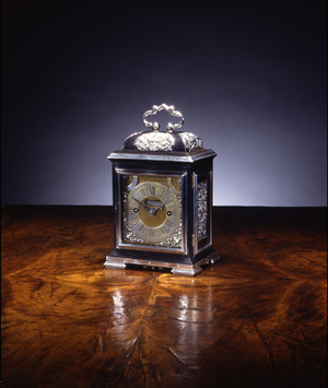 Miniature striking bracket clock, no. 222, c.1695 (silver & ebony) (see also 834229-32)