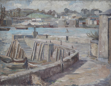 View of a Harbour Wall and Harbour (oil on canvas)