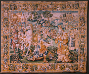 Flemish tapestry. Alexander before Iaddo the high priest (Alexander voor de Hogepriester Iaddo). Atelier of Oudenaarde.  374x447cm. Inv(830-B)4 00010. 17th century.