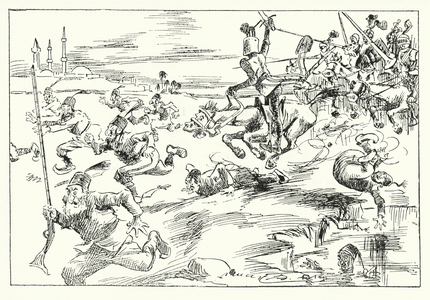 AD 1191, Coeur de Lion and the Saracens (litho)