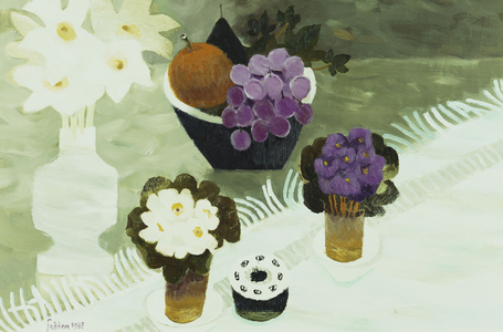 Still-Life with African Violets, 1988 (oil on panel)