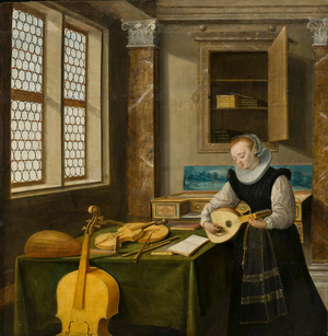 Lady Playing the Lute, c.1610 (oil on wood)