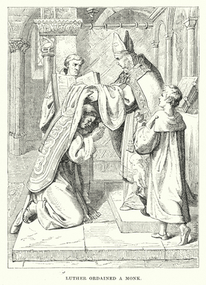 Luther ordained a monk (engraving)