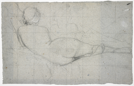 Recumbent Female Nude and Partial Study of a Second Female Figure, c.1855-60 (black & white chalk on blue-grey laid paper) 