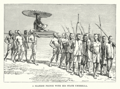 A Siamese Prince with his state umbrella (engraving)