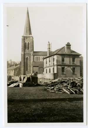Giving an idea of the ground cut away in St Barnabas Square, Douglas, Isle of Man, 1934 (b/w photo)