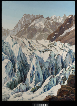 Crevasses on the Mer de Glace, Chamonix, France (oil on panel)
