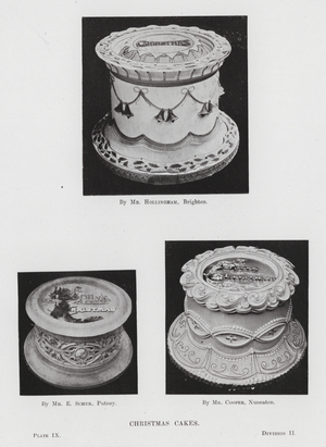 Trade's Cake Book: Christmas Cakes, By Mr Hollingham, Brighton, By Mr E Schur, Putney,  By Mr Cooper, Nuneaton (b/w photo)