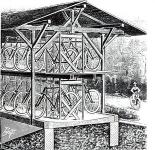 An engraving depicting a bicycle shed at a Borsig factory in Germany, 20th century