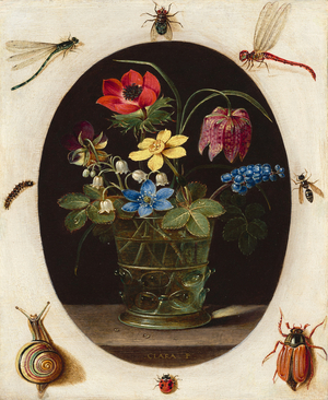 Still Life with Flowers Surrounded by Insects and a Snail, c.1610 (oil on copper)