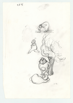 Tubbies under a tree, 1995 (pencil)
