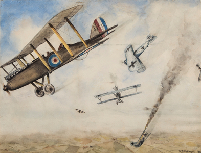 WWI Dogfight, 1918 (w/c on paper)