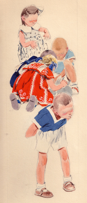 Illustration from 'Alyonka' by Ludmila Zubkova, 1957 (gouache on paper)