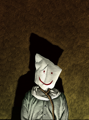 The Pillowman, 2007 (scratchboard, colourized digitally)