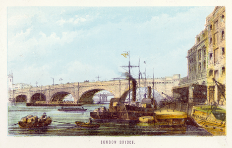 River Thames: London Bridge (coloured engraving)