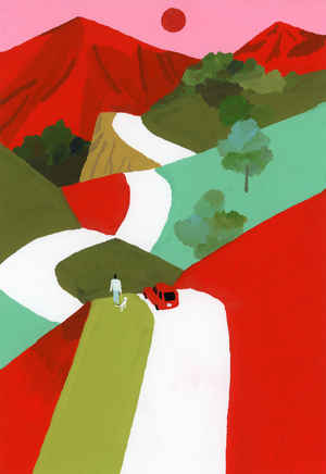 Red mountain path, 2017 (gouache on paper and adobe photoshop)