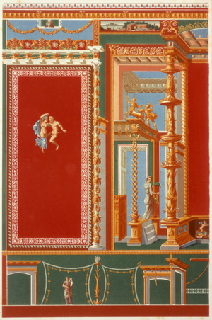 Ancient Pompeian wall painting reproduction, 19th century (watercolour and pencil)