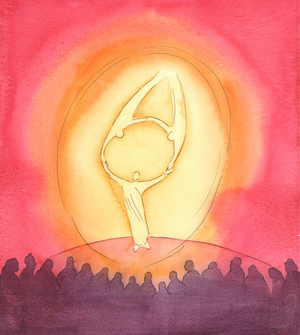 When we meet Christ we always meet the Father and the Holy Spirit. The Three Divine Persons are active and alive, and never separated, as they invite us to share in their life, 2003 (w/c on paper)